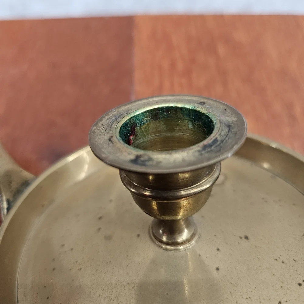 Vintage Brass Candle Stick‎ Holder w/ Flat Handle *Patina